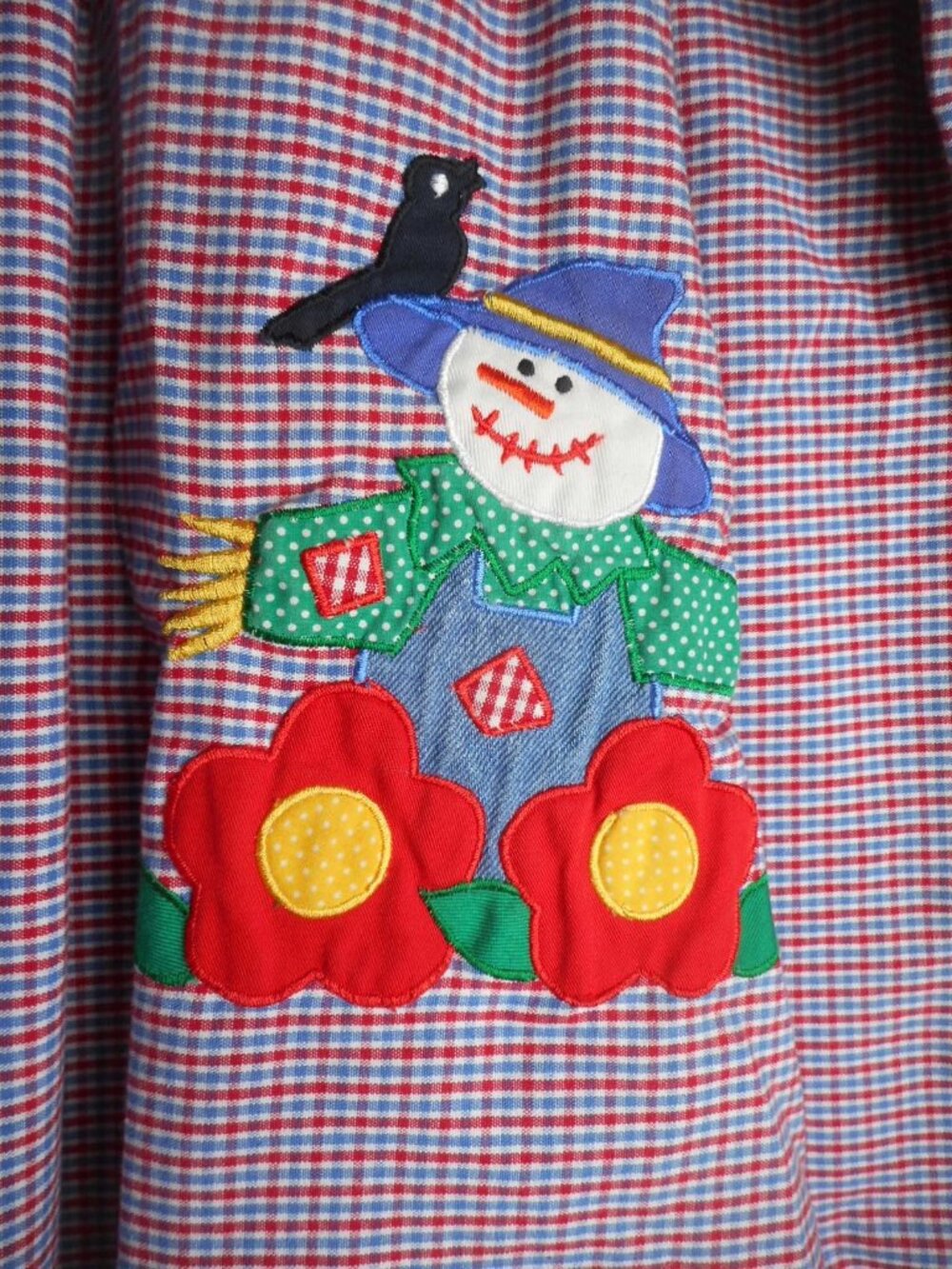 Vintage Samara red white blue checked scarecrow long sleeve dress Sz S / 5 - Picture 2 of 6